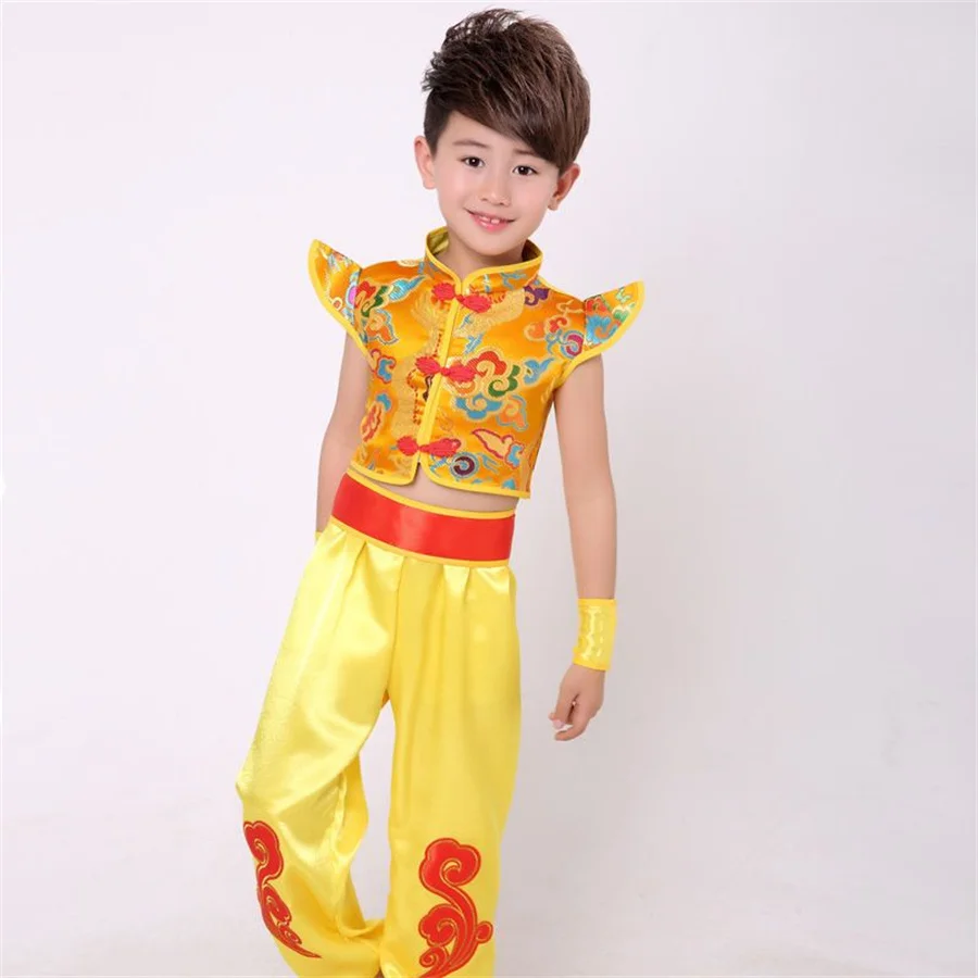 chinese traditional dance costume children dragon kids folk dance costumes modern hanfu for girls lion national for boys