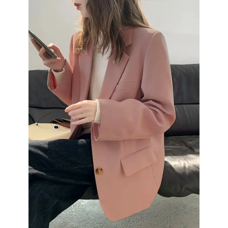 Insozkdg 2024 Spring Autumn Women Fashion Slim Fit Blazers Long Sleeve Loose Jackets Casual Office Lady Official Women Clothing