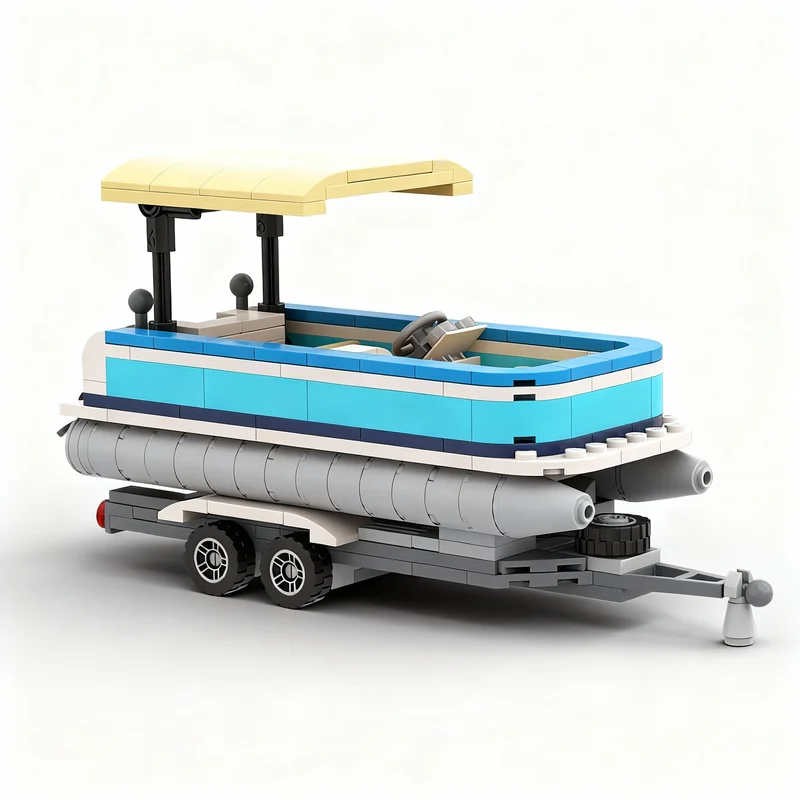 307pcs MOC City Pontoon Boat Trailer Model Building Blocks Christmas Gift Creative Craft Education Art Brick Collection Birthday