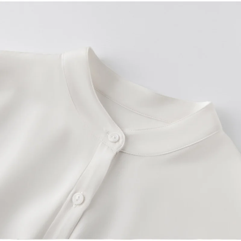 Birdtree, blusa lisa de 100% seda de morera 7% LICRA, Tops de un solo pecho de crepé pesado para mujer, camisa con cuello levantado, novedad de 2025 T5D625JF