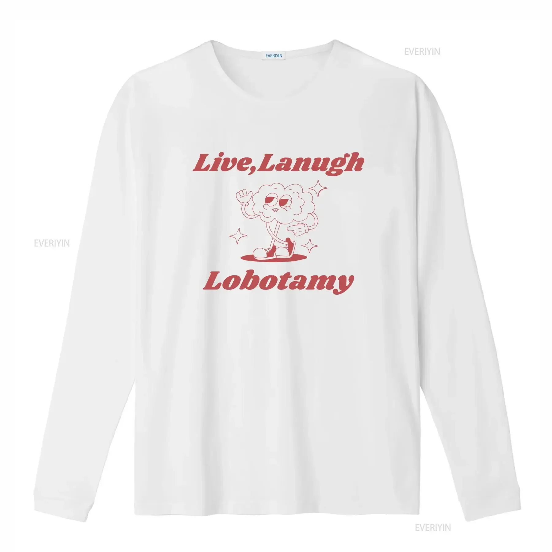 Retro Funny Live Laugh Lobotomy Slogan Cartoon Flower Casual Streetwear T Shirt vintage Washed designer clothes