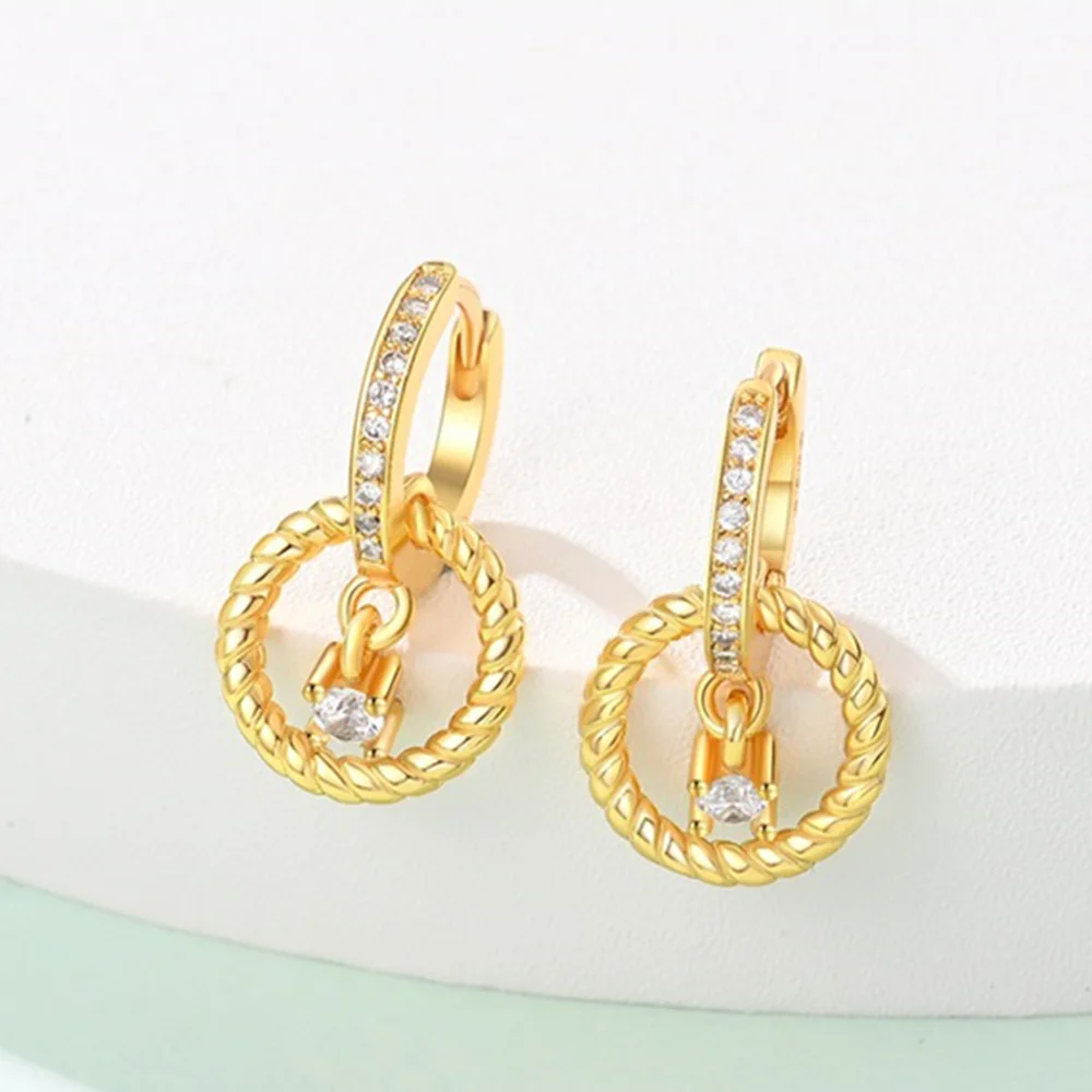 925 فضة الذهبي الملتوية دائرة أقراط للنساء الزفاف المشاركة أقراط مُزينة بحُلي مجوهرات هدية