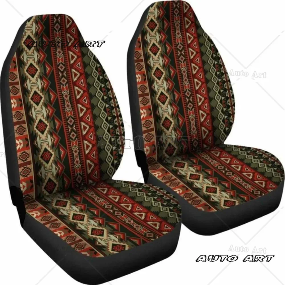 Czerwono-brązowe pokrowce na fotele samochodowe Boho Aztec, zestaw 2-częściowych uniwersalnych pokrowców ochronnych na przednie fotele — zdjęcie 5