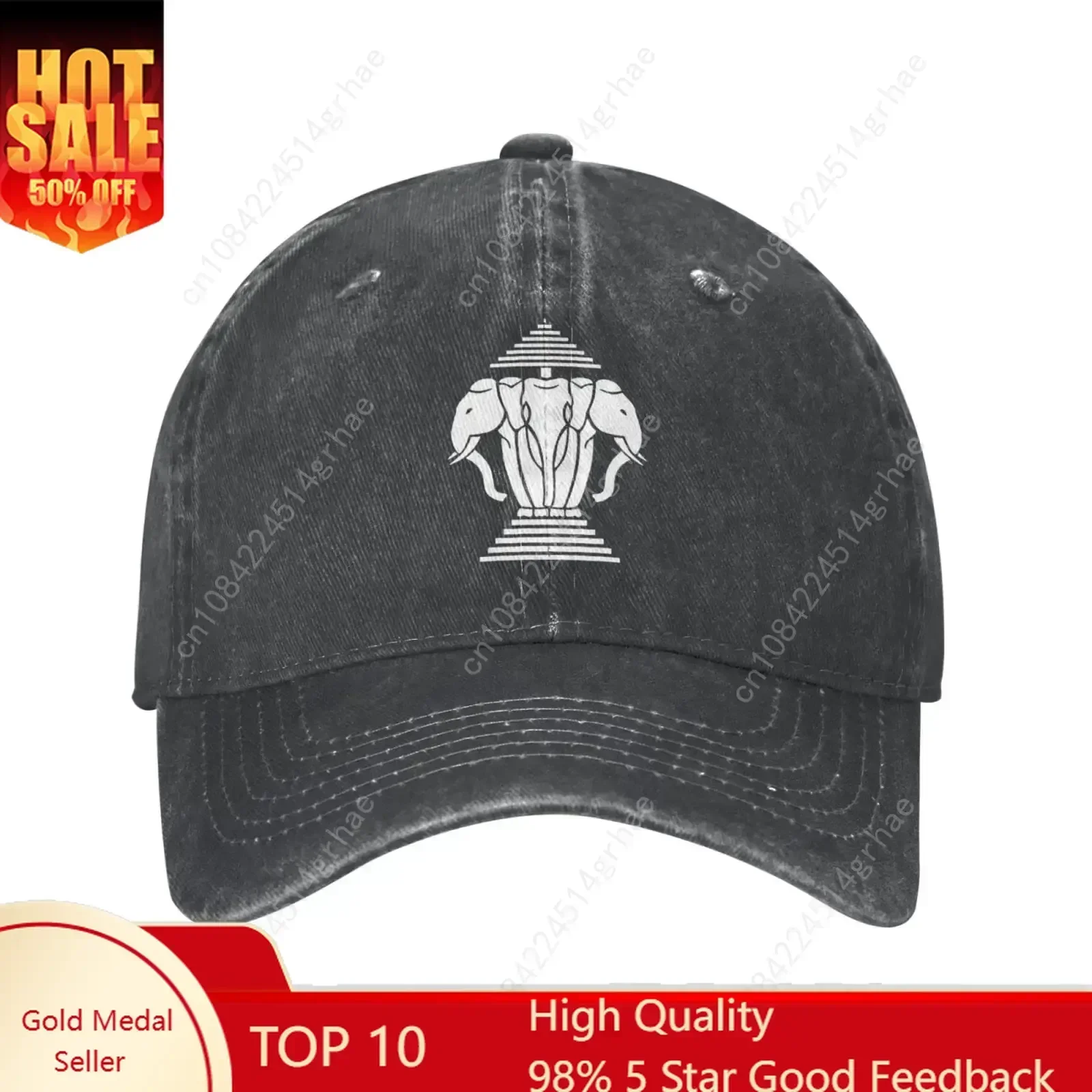 Laos Three Headed Elephant Washed Denim Hats Casual Baseball Cap for Men Women Adjustable Trucker Hat