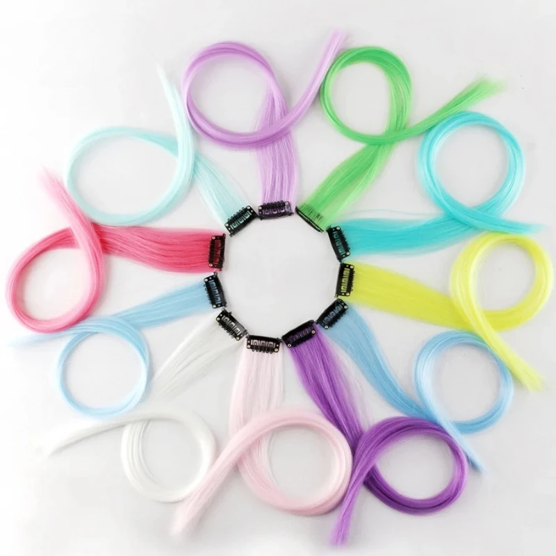 11 clip invisibili per capelli sintetici arcobaleno fluorescente che si illuminano al buio per feste da donna