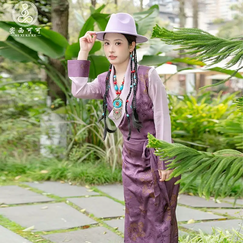 ใหม่เลซาของผู้หญิงอารมณ์โบราฤดูร้อนทิเบตชุดยาวทิเบตหม้อจวงกระโปรง