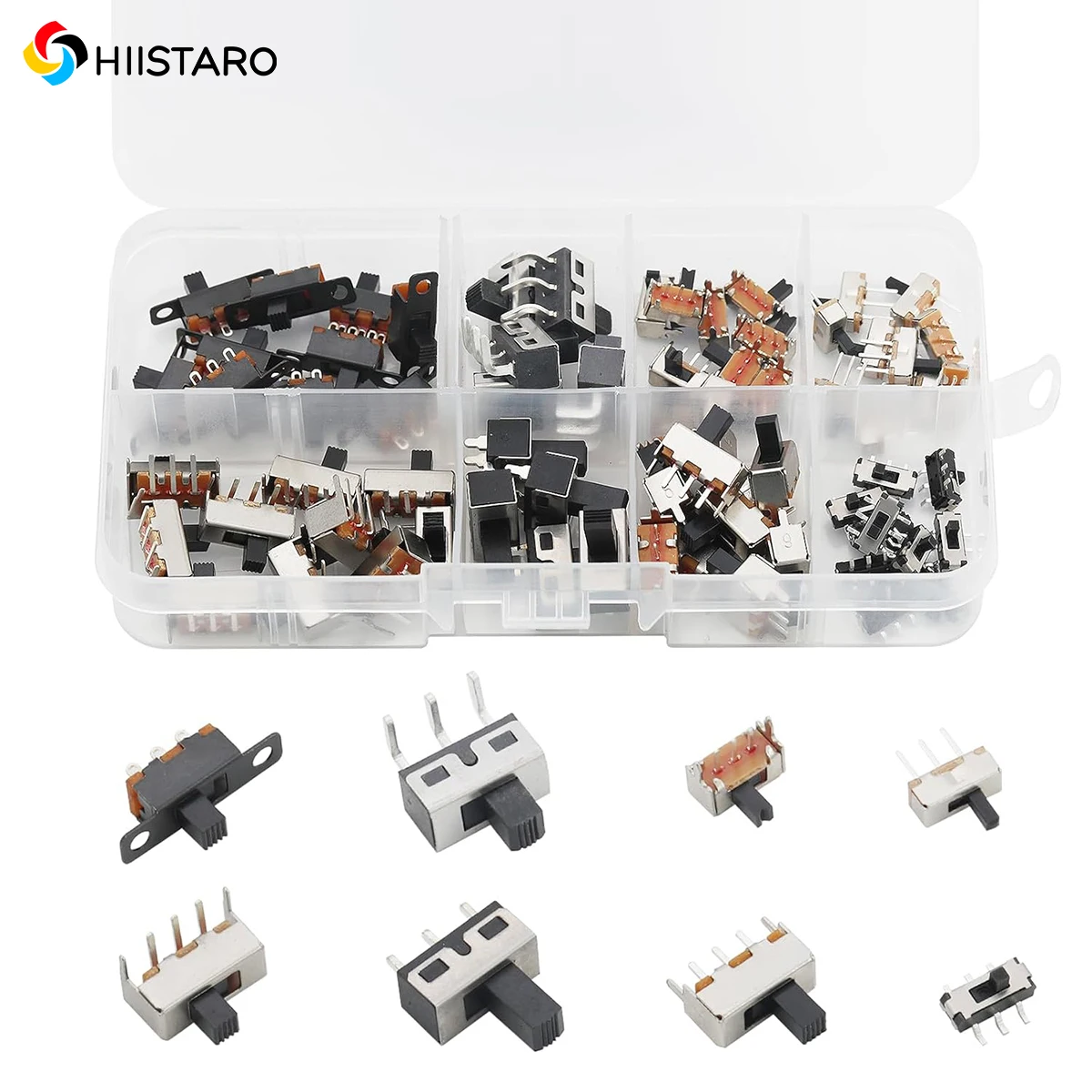 

70PCS 8 Types Vertical Micro Mini Slide Switchs Switch Single Row Inline, 3 Pin 2 Position 1P2T SPDT Toggle Switches Panel