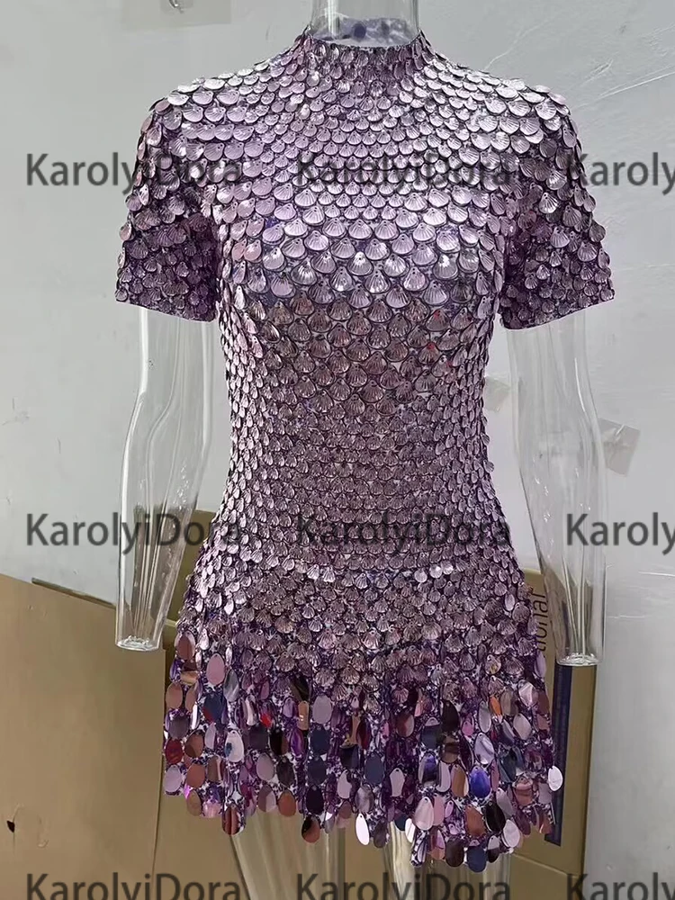 XXXL Sexy Lake Blue Shell Pailletten Mini-jurk Nachtclubdans Hoge kwaliteit prestatiekleding Body Verjaardag Rode jurken
