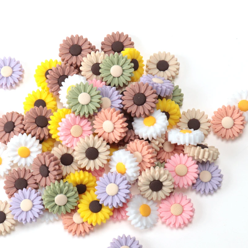 8Pcs Daisy Baby Silicone Beads Sunflower Chewing Teething Bead For Jewelry Making Bulk Pacifier Chain Accessories 20MM-40MM