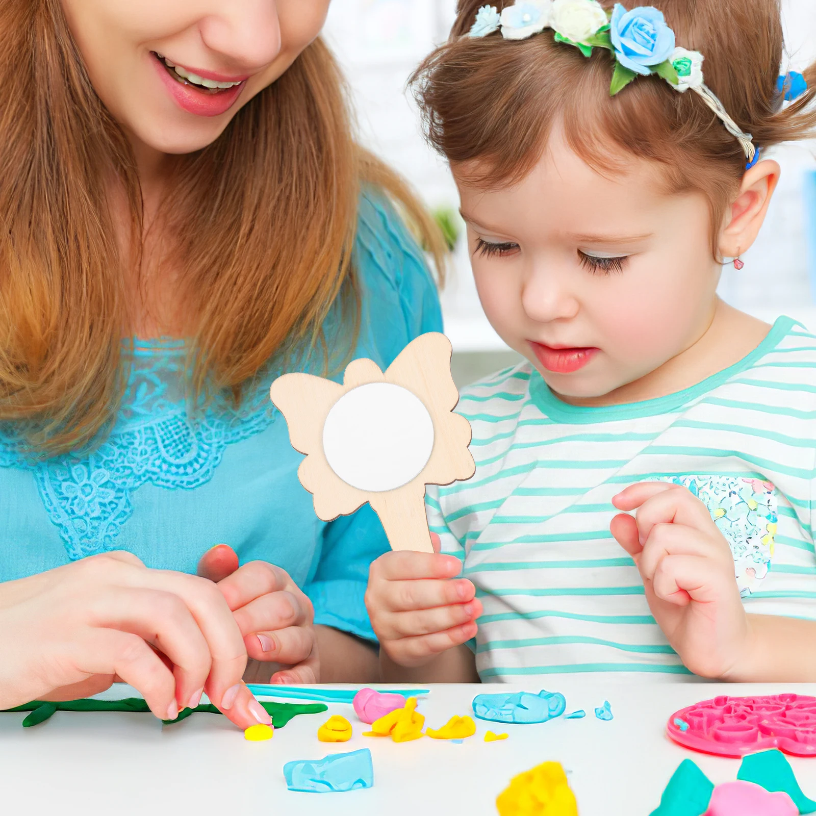 10 قطع من مرايا اليد الخشبية غير المكتملة، مشروع حرفي DIY للأطفال، مرآة صغيرة جميلة لتزيين المكتب، فكرة هدية #4