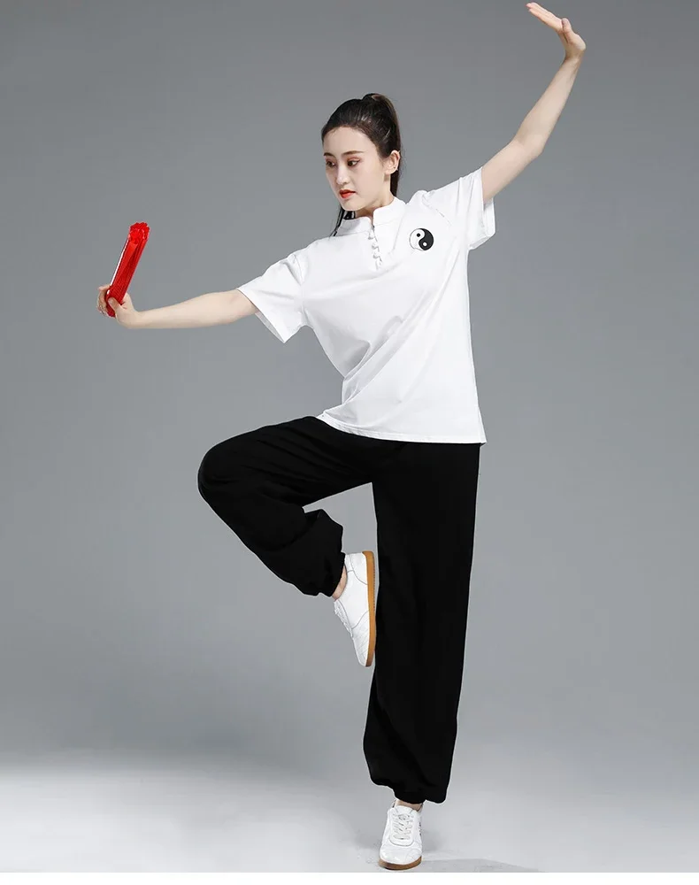 Tai Chi T-short short sleeved  summer men's and women's Tai Chi T-shirt solid color cotton team competition