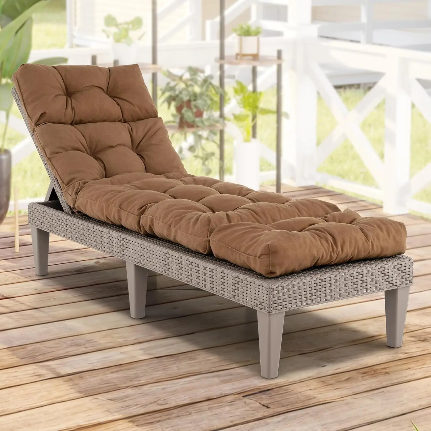 Outdoor Lounge Chair Cushion with String Ties, Patio Recliner Pad, Garden Poolside Seat, 73X22X4 Inch Thick, Customized