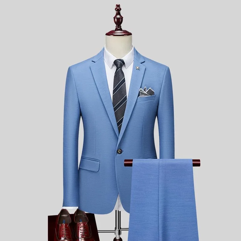 

407Double slit slim fit two button suit three piece suit groom wedding dress solid color