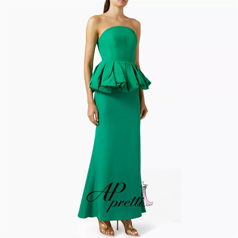 AP pretti Green Mermaid Trumpet Elegant Formal Evening Gown Strapless Pleat Reception Dress Customized Wedding Party Dress ﻿