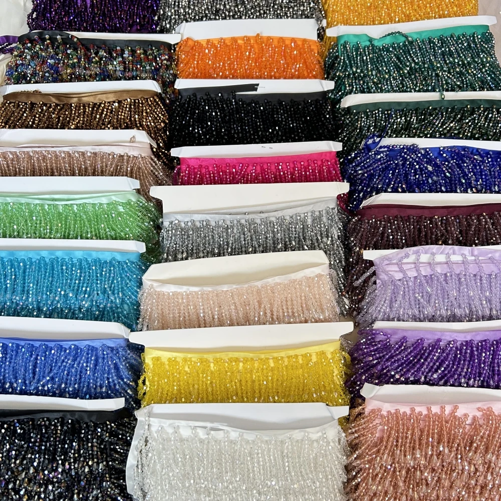 35 Colors Crystal Pendant Beaded Fringe 5.5CM Wide Lace Trim Tassel DIY Stage Clothing Wedding Dress Curtain Headwear Decorative