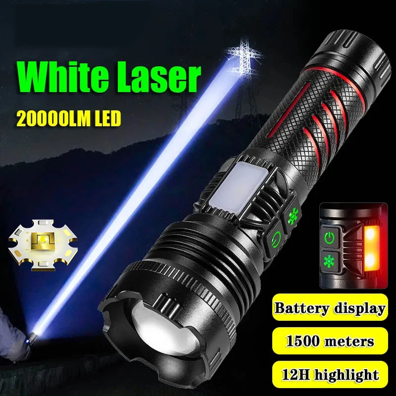 Portable Powerful LED Flashlight COB Side Lamp Long-range Aluminum Alloy Torch Type-C Rechargeable For Outdoor Hiking Fishing