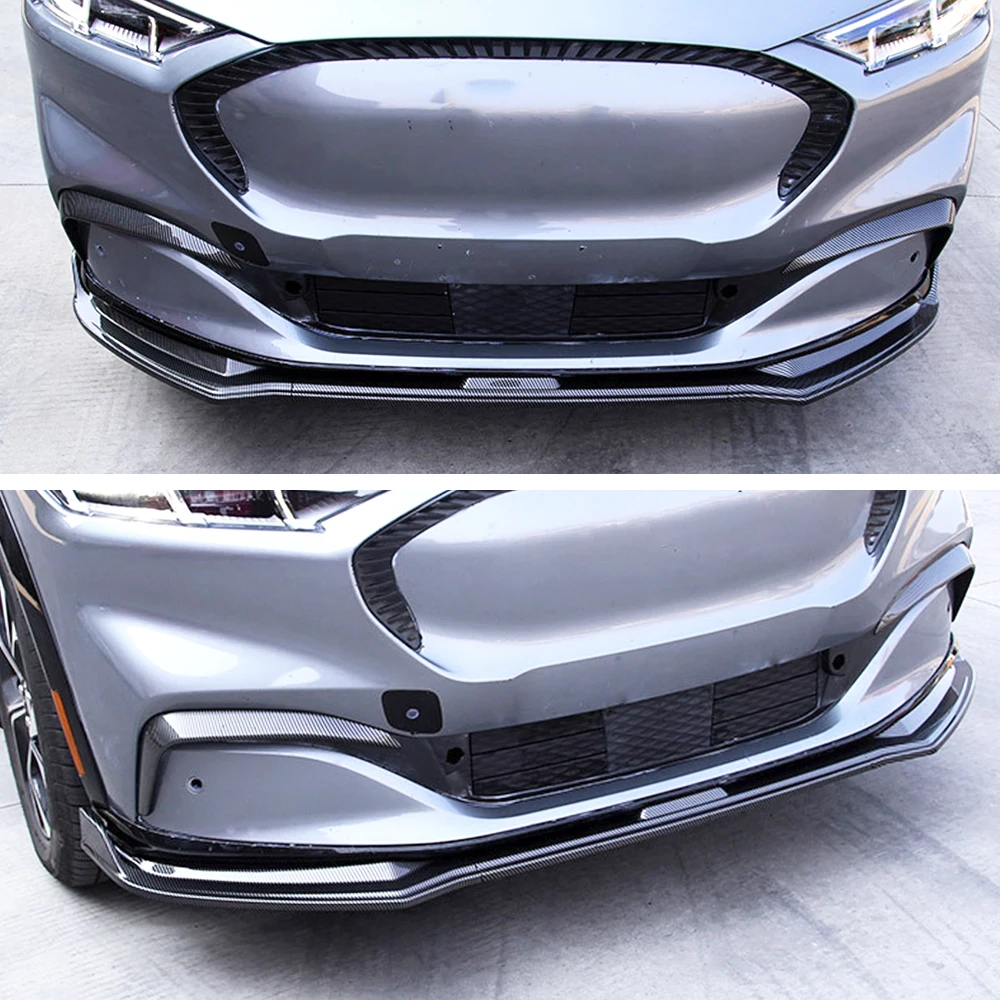 For Ford Mustang Mach-E Front Bumper Lip Spoiler Splitter Diffuser Shovel Body Kit Trim PP Gloss Black Car Accessories