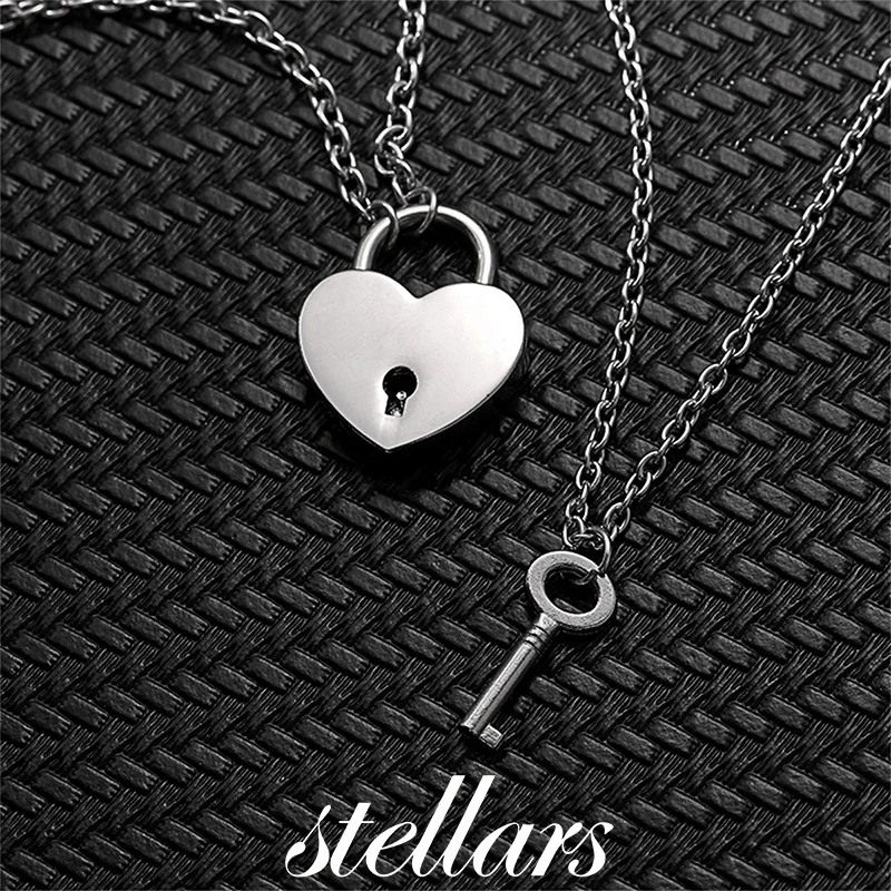 

Valentine's Day Couple Heart Lock & Key Necklace Stainless Steel Love Token Pendant Unisex Jewelry Gift for Girlfriend