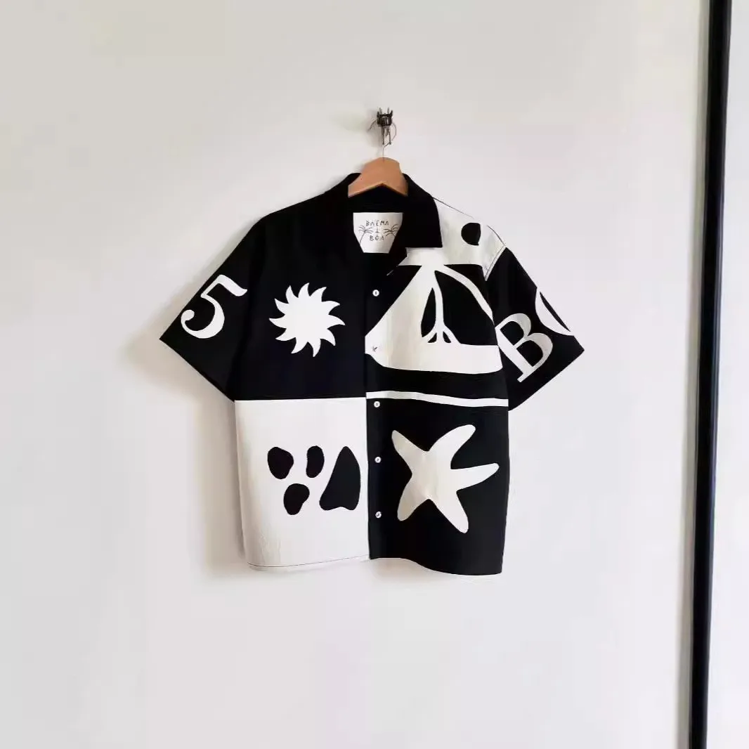 2025 summer neutral custom funny and interesting pattern printed button lapel home casual short sleeved shirt