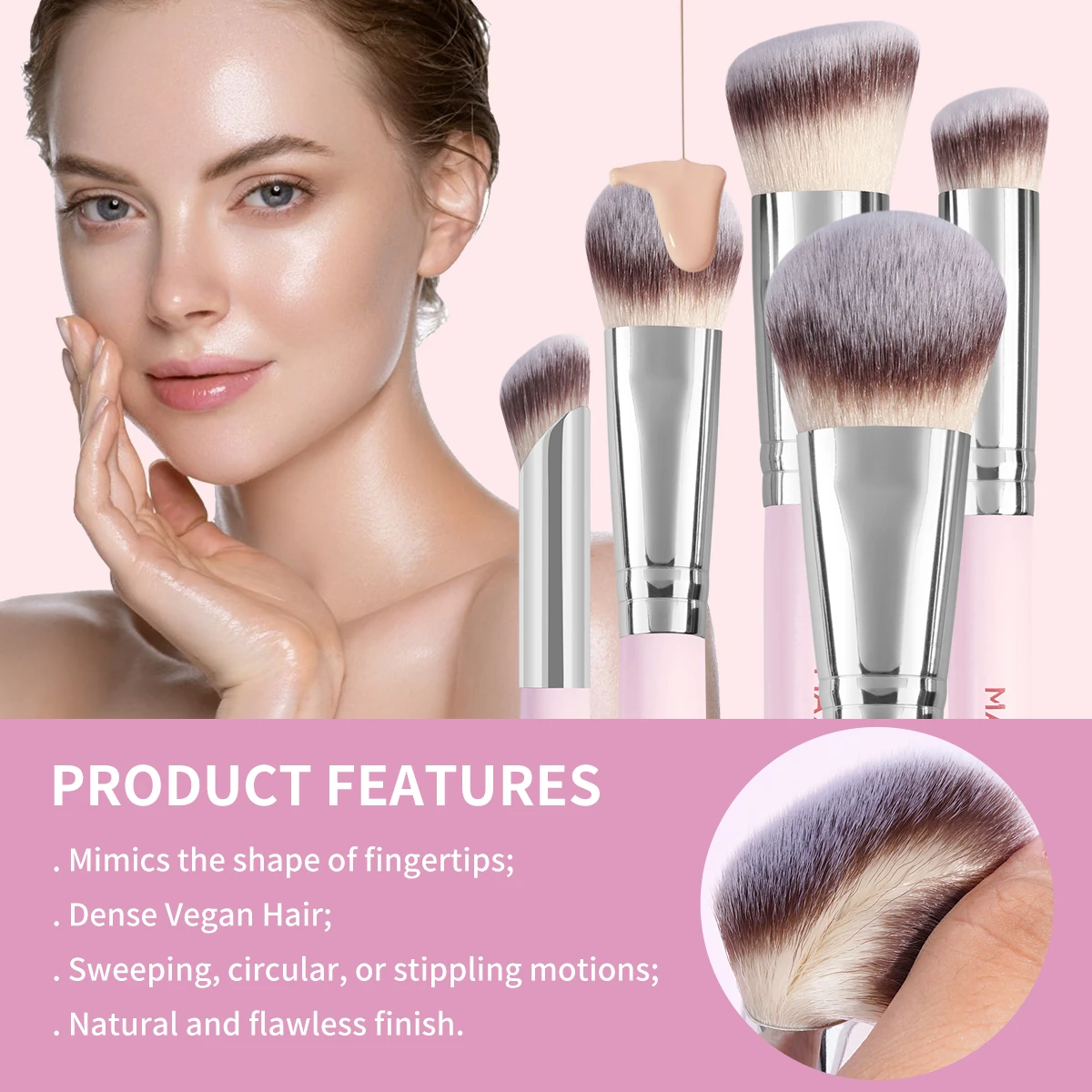 MAANGE 11pcs Makeup Brushes Set Foundation Concealer Brush with Eyeshadow Details Brushes Soft Bristle Beauty Tools for Travel