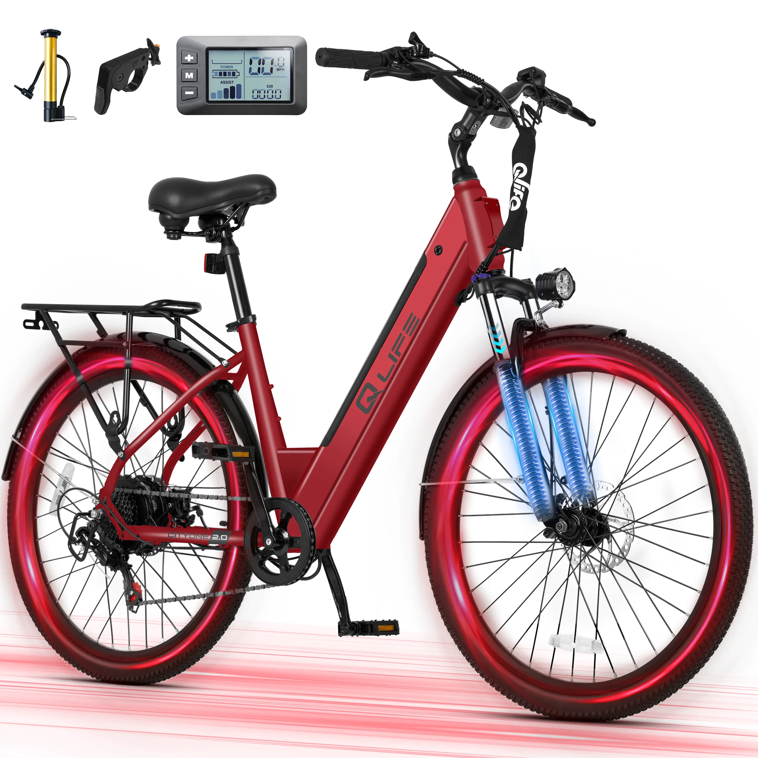 Qlife Cityone ST 2.0  26" Electric Bike for Adults, 1200W Peak Motor 48V 10.4Ah Battery, 28MPH 55 Miles, 7-Speed Electric Bicycle with Front Suspension image 1