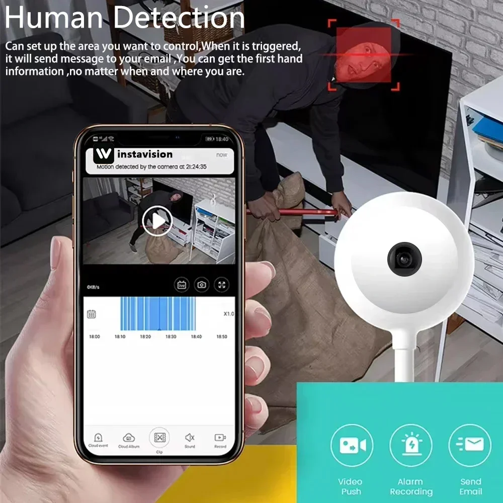 Wireless 5MP WiFi Indoor Camera Mini USB Light Bulb Design Motion Detection 2-Way Audio Baby Monitoring Security Protection