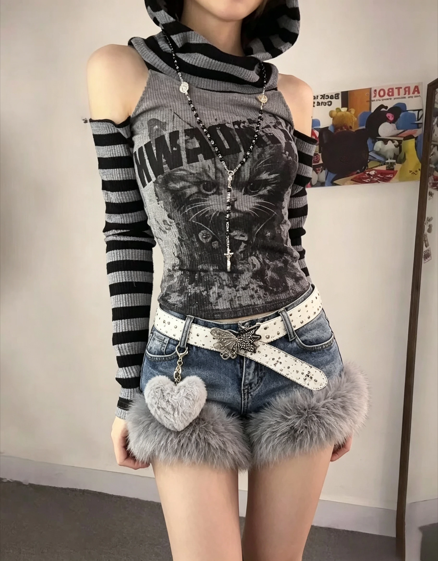 Women Subculture Streetwear 2 Piece Set Y2K Vintage Harajuku Punk Gothic Leopard Print Shirt + Half Skirt Korean Outfit