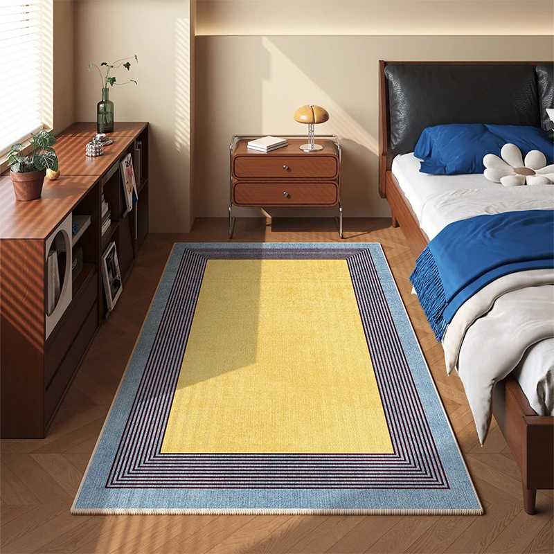 Bedroom Carpet Anti-slip Stain-resistant Floor Mats Soft Comfortable Loop Pile TPR Carpets Home Decor Brown Striped Bedside Rug