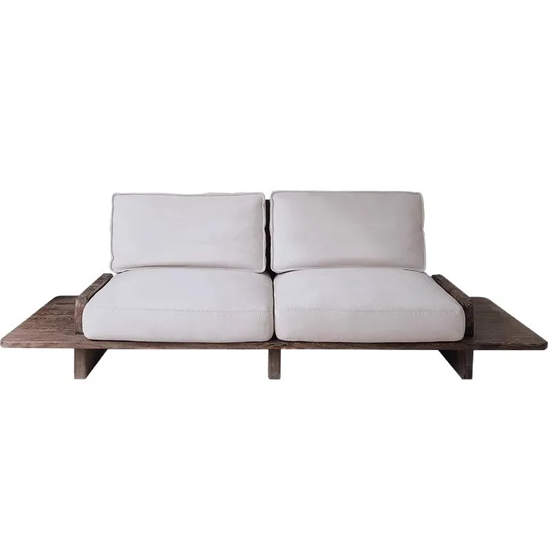 Wabi-sabi wind, solid wood straight row sofa bed, bed and breakfast hotel, backrest double sofa