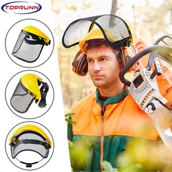 Safety Face Shield with Mesh Visor Protective Mask Full Face Chainsaw Helmet Hat for Trimmer Pole Pruner Weed Wacker Protection