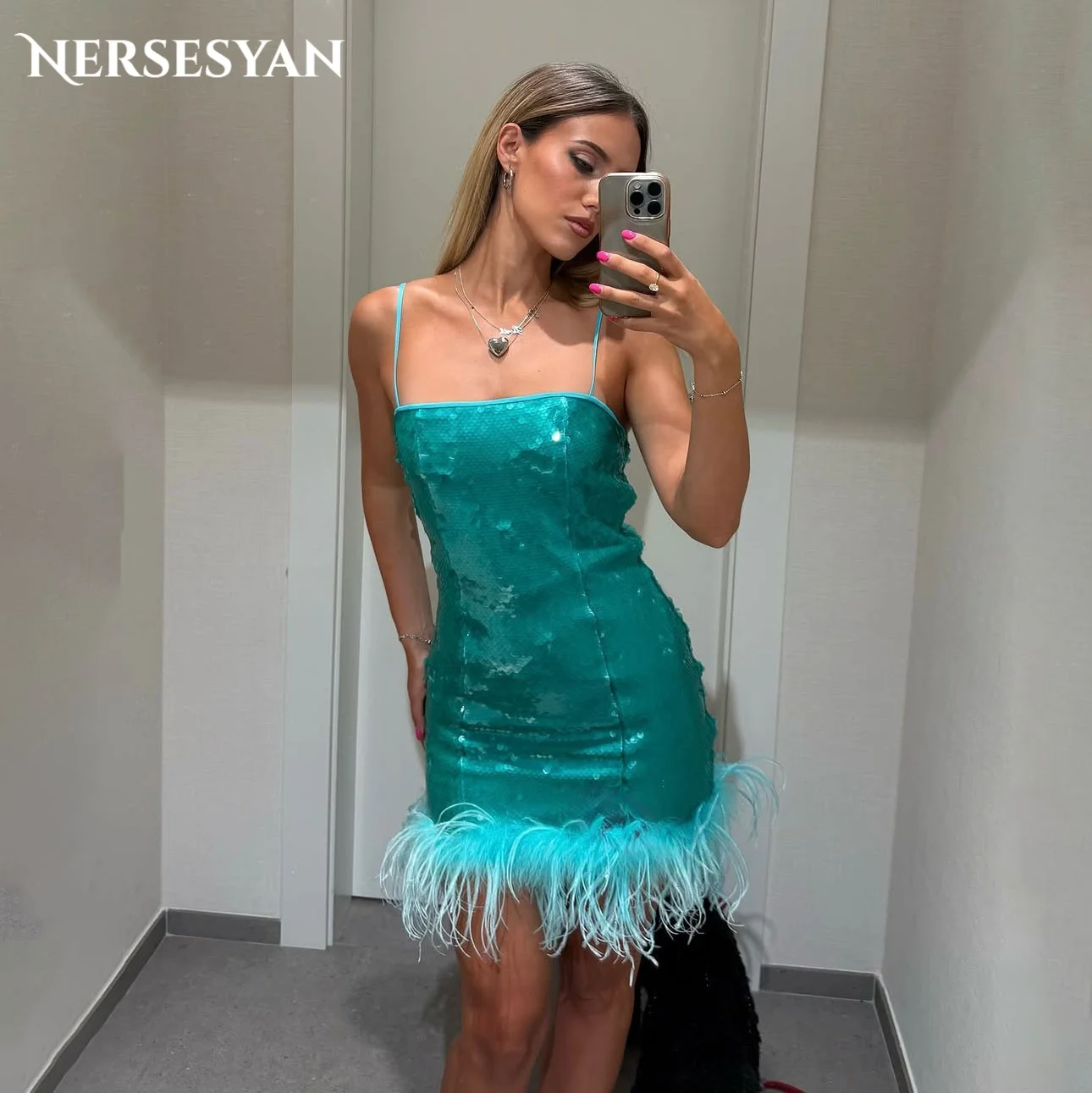 

Nersesyan сексуальное мятно-зеленое блестящее платье для выпускного вечера на тонких бретельках с блестками мини-платье коктейльное платье abiti da festa по индивидуальному заказу