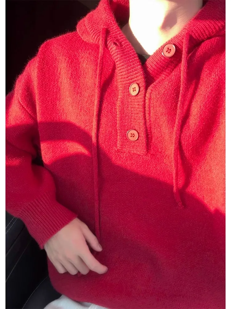 

Мужская красная толстовка Luy Year: свободный крой, комфортная, мягкая, из полиэстера, с длинными рукавами, повседневная, зимняя верхняя одежда