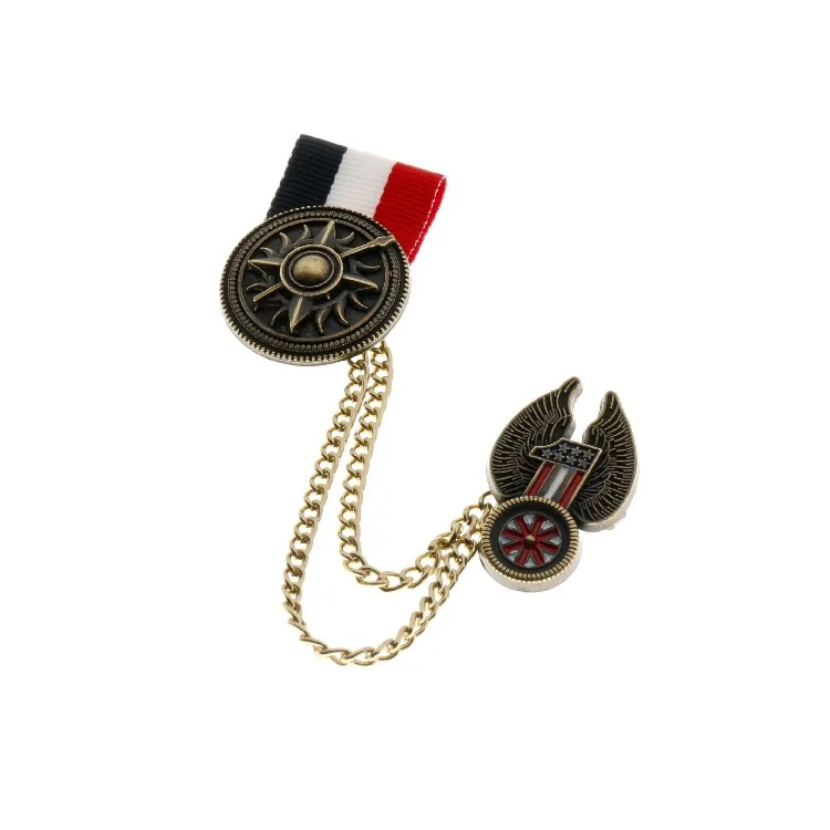 Fashion Men's Medal Mini Metal Badge Personality DIY Flying Eagle Ribbon Medal Brooch