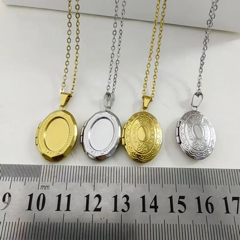 Everfast 1pc Medium Size Oval Stainless Steel Photo Locket Necklace for Women Girls - Comics Animation Design Family Memorial