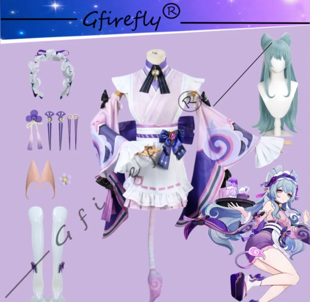 

Genshin Impact Yumemizuki Mizuki Game Cosplay Costume The Same Purple Exquisite Dress Clothing Accessories Wig Costume