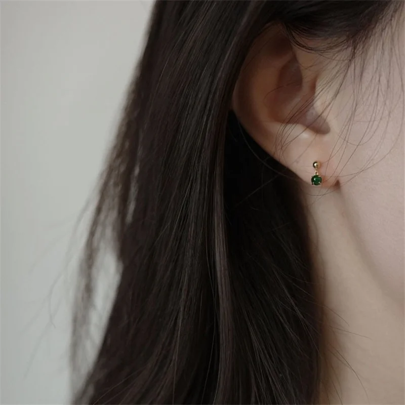 925 Sterling Silver Plating 14K Gold Vintage Green Bead Pendant Earrings for Women Party Wedding Silver Earrings Fine Jewelry Gi