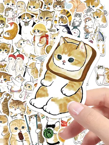 64pcs cat stickers cute cartoon orange cat decoration luggage phone case laptop skateboard guitar DIY waterproof stickers