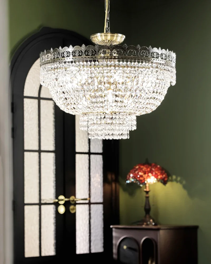 

French Crystal Main Light, American Retro Warm and Romantic Bedroom, Grand and Luxurious Living Room Ceiling Light