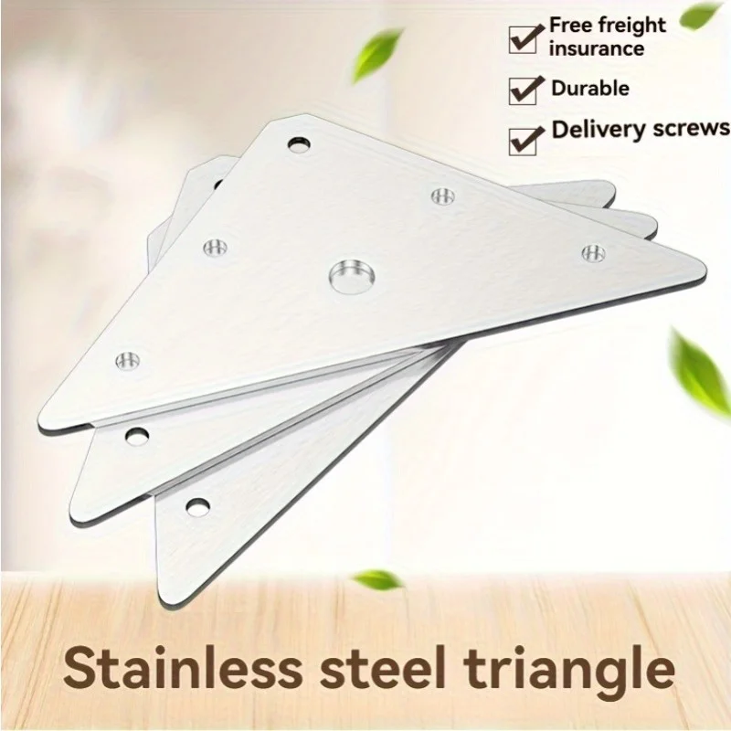 24Pcs (4 Triangle Codes 20 Screws) Stainless Steel Corner Code Triangle Connector Flat Angle Iron Fixed Lamination Furniture Har