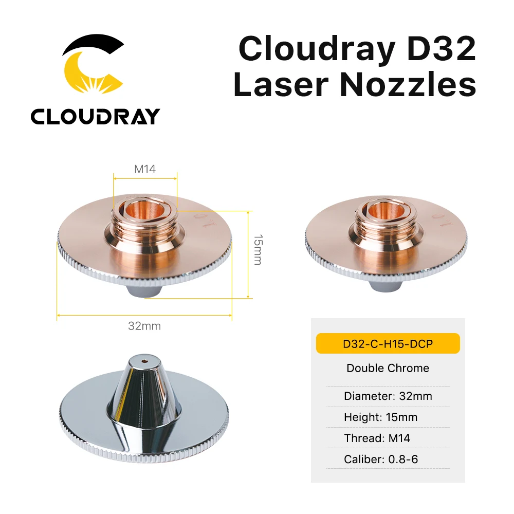 Cloudray Fiber Laser Nozzles Dia.32 H15 Single Layer Chrome-Plated Double Layers Caliber 0.8-5.0mm for Raytools Cutting Head