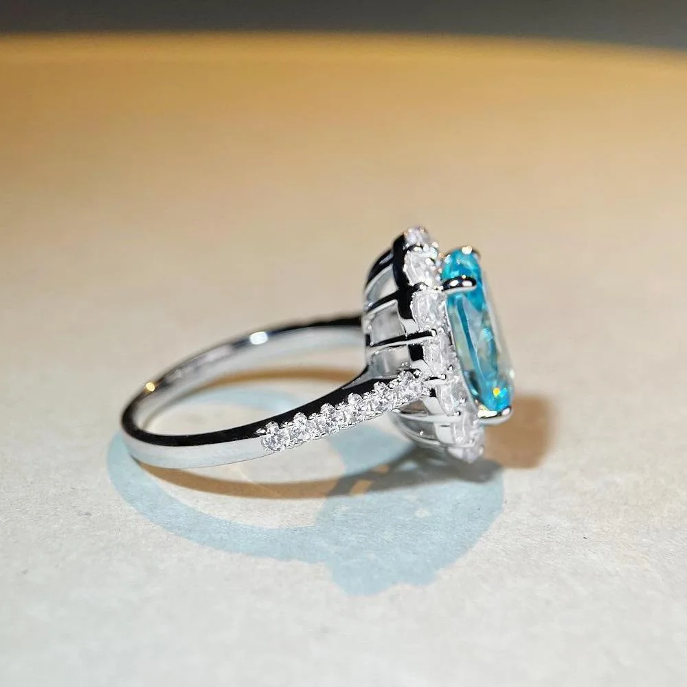 PT950 platinum-zirconia ring - women's flower-shaped full-diamond aquamarine ring egg ring wholesale