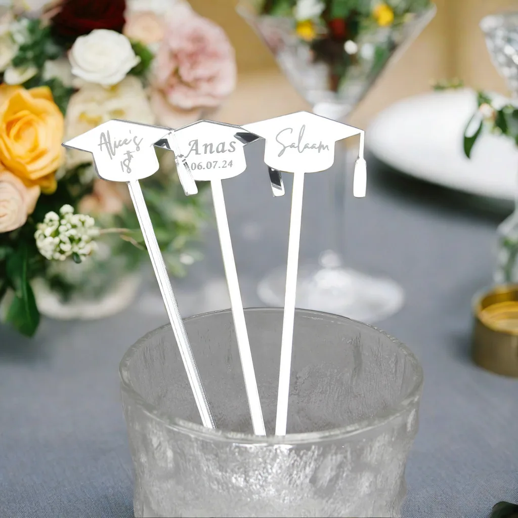 12/60/120pcs Personalised Carved Party Cocktail Stirs Baptism Swizzle Decoration Party Table Decoration Graduation Drink Stirrer