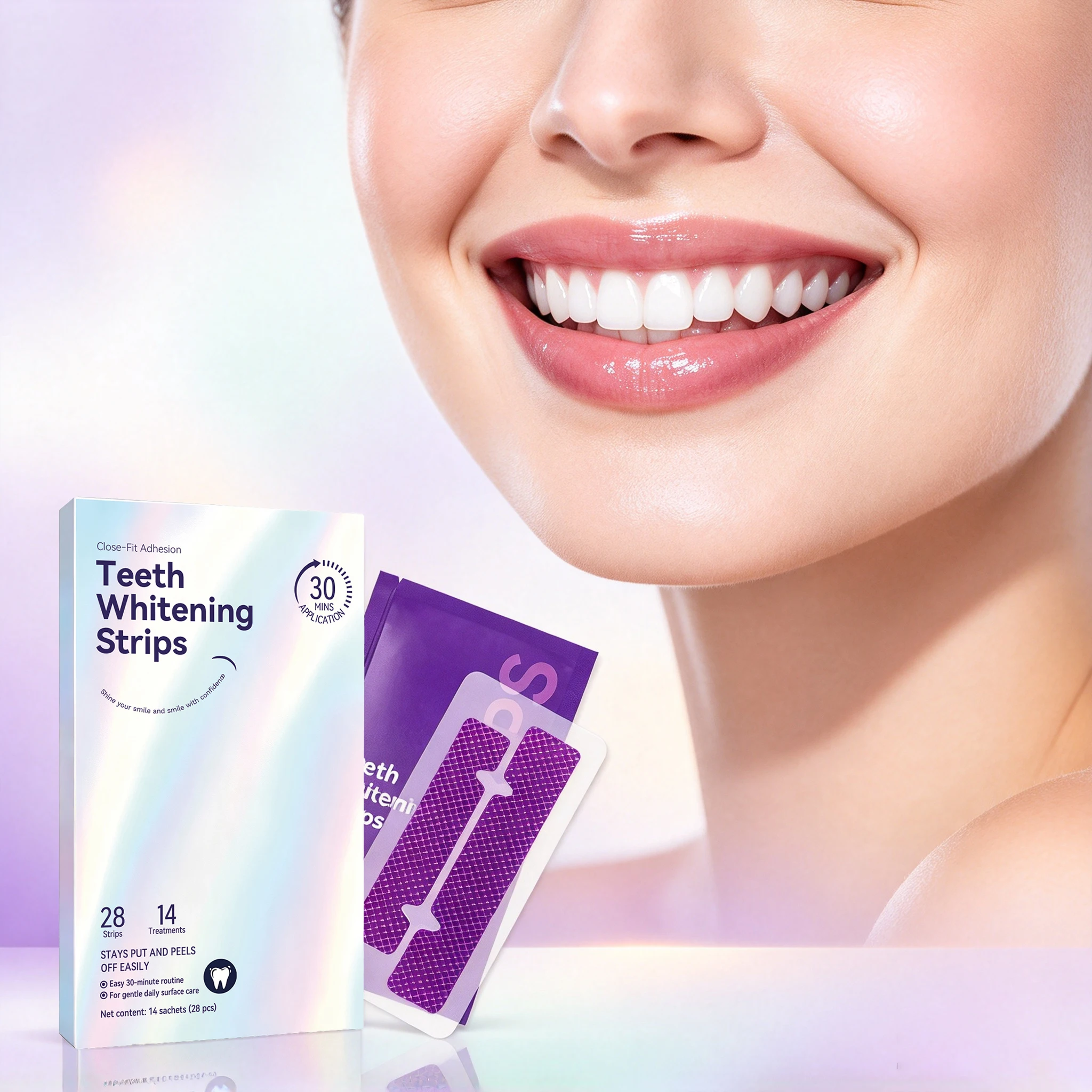 28PCS Purple Teeth Whitening Strips Colour Corrector Remove Yellow Stains Prevent Plaque Tartar Brighten Teeth Bleaching Strip