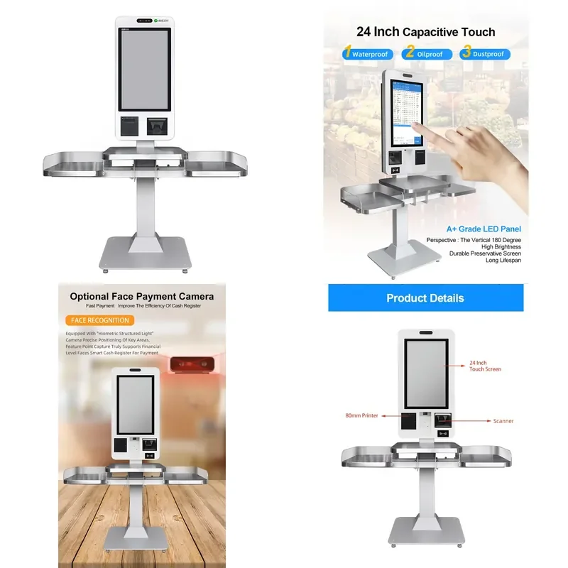 Wholesale Customized Supermarket Self Service Kiosk RFID Checkout POS Ordering Touch Screen Supports Cash Payment Barcode