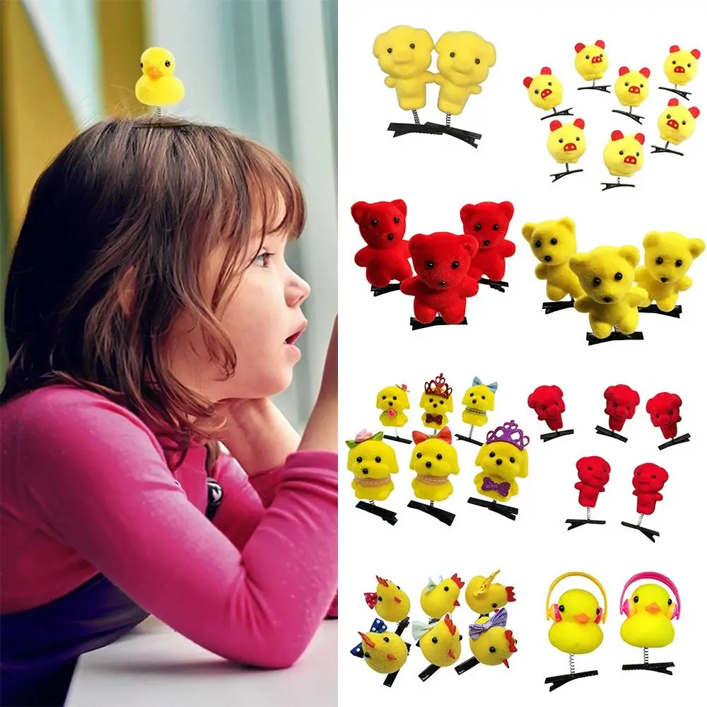 10Pcs Bowknot Little Yellow Duck Plush Hairpin 3D Duckbill Clip Cartoon Spring Hair Clip Hair Accessories for Children