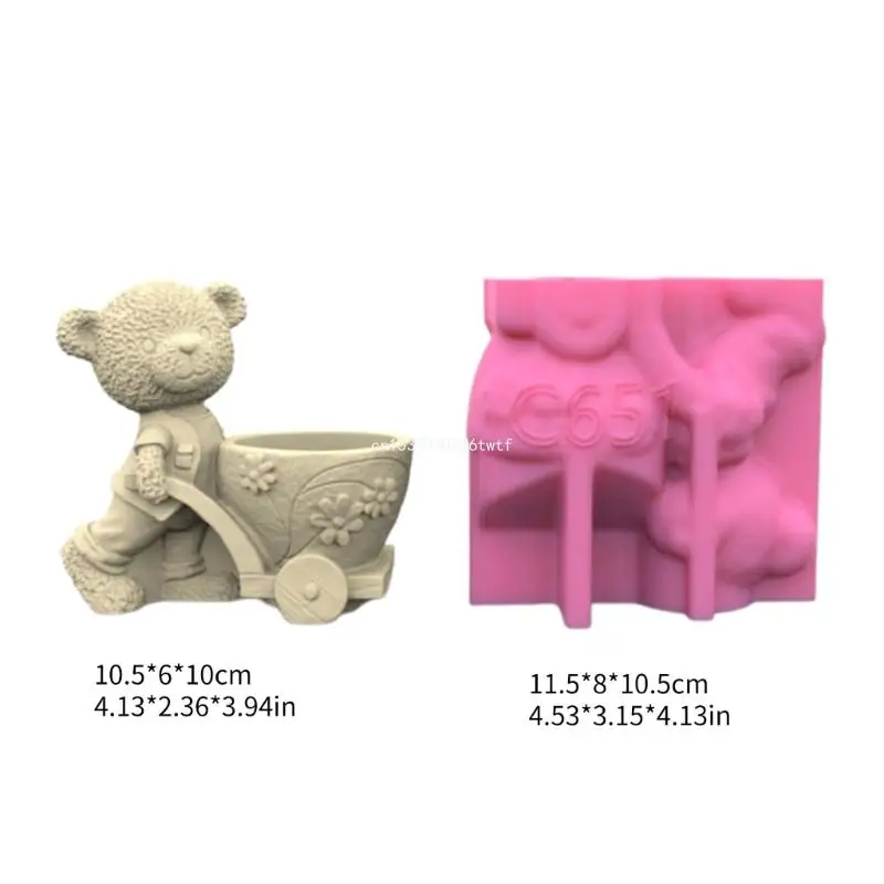 Succulent Flower Pots Mold Cartoon Bear Pen Holder DIY Concrete Silicone Mould Dropship