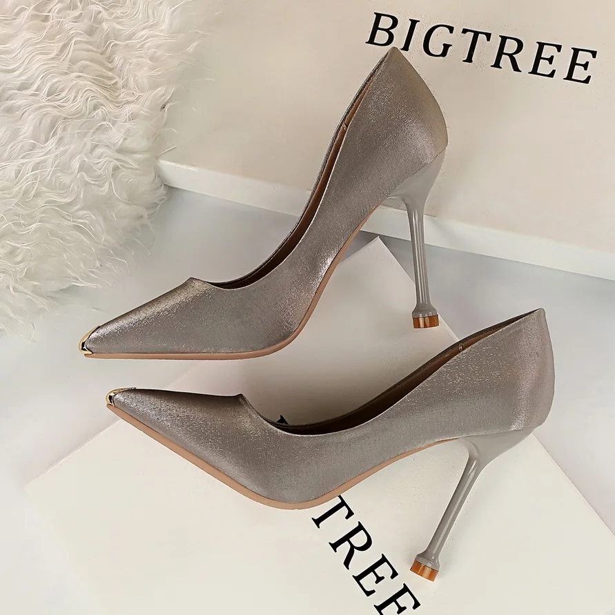 Summer Women 10.5cm High Heels Silk Satin Escarpins Pumps Lady Elegant Sweet Stiletto Wedding Heels Blue Gray Nightclub Shoes