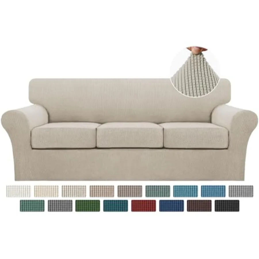 

4 Piece Sofa Covers for 3 Cushion Couch Sofa Slipcover Soft Couch Cover for Dogs-Washable Sofa Furniture Covers with 3 Individu