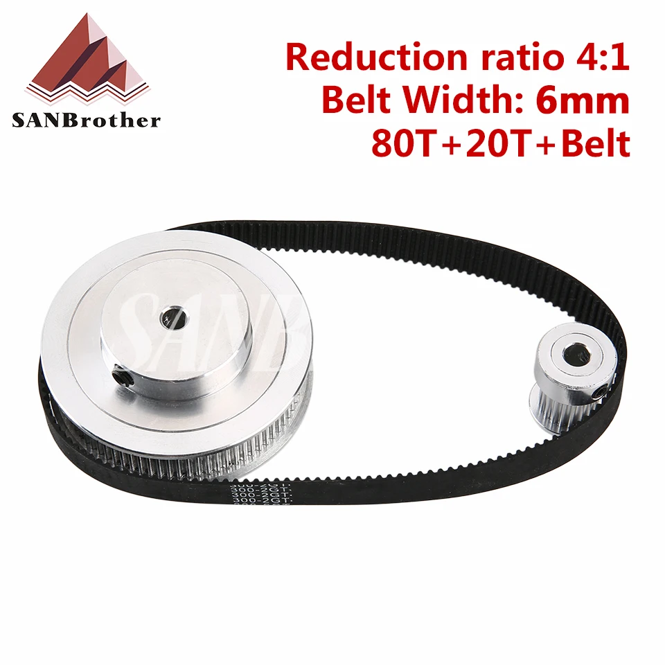 

2GT Timing Belt Pulley Set gt2 80 teeth 20 teeth Reduction 4:1/1:4 3D printer accessories belt width 6mm Bore 5 6 6.35 8 10 12mm