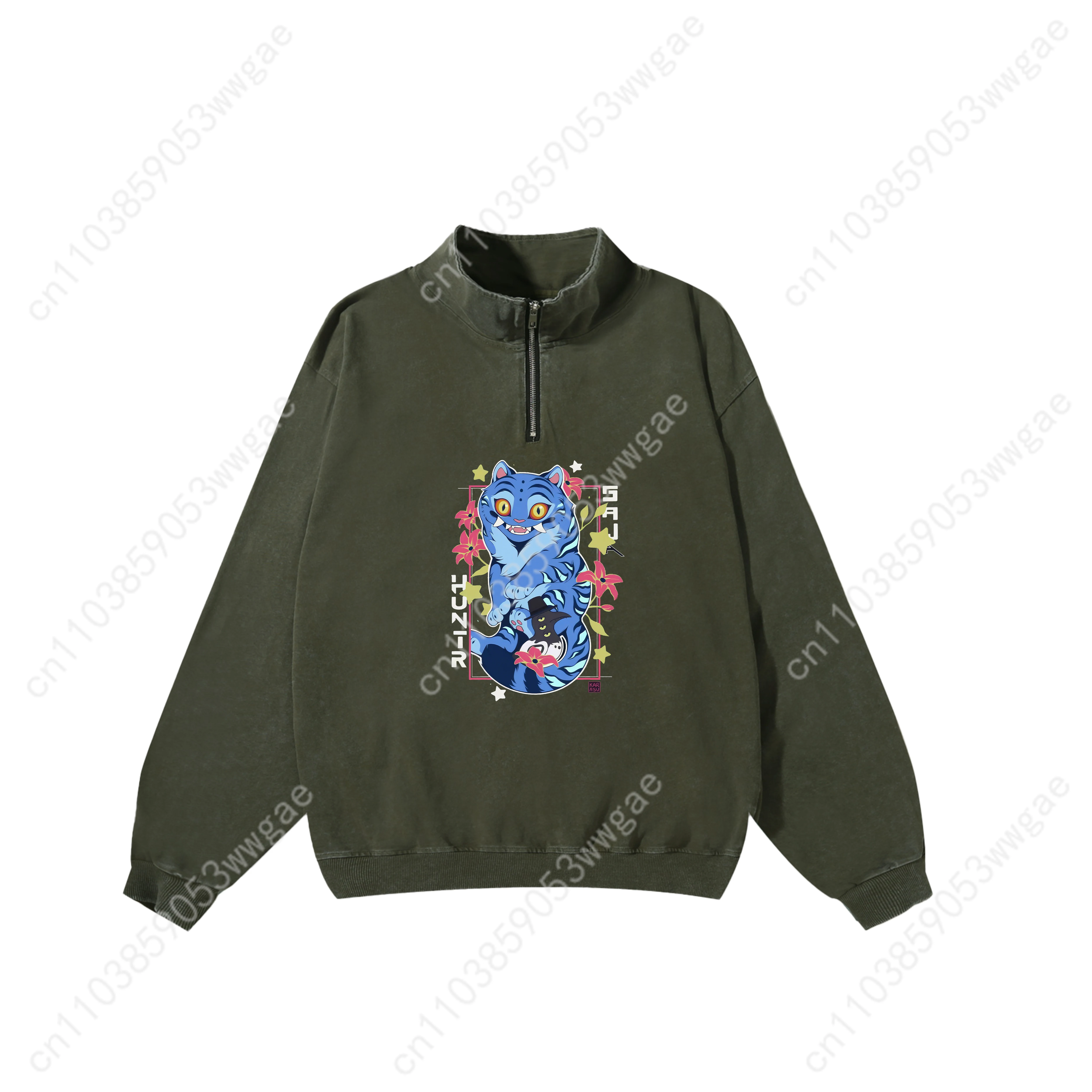 KPop Demon Hunters Retro Sweatshirt Mens Womans Vintage Pullover Half Zipper Sweatshirt Anime Customized Top Long Sleeved Tshirt
